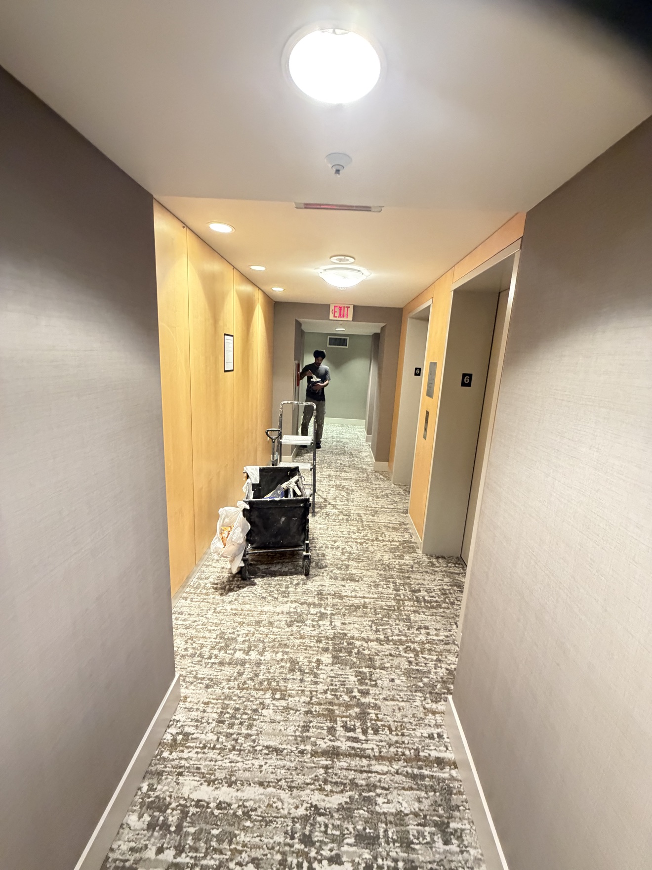 Finished high-rise hallway with new carpet — Bayshore Towers, Vancouver