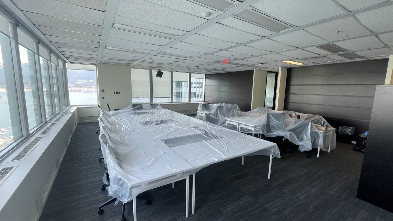 Commercial office space prepared for painting by Exceptional Painting Vancouver